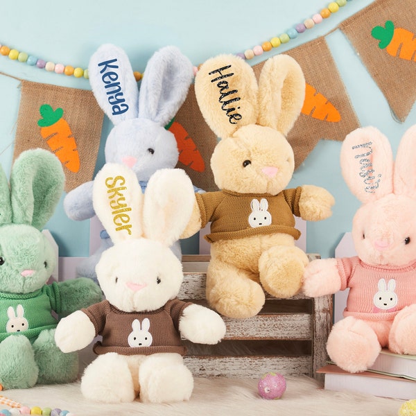 Lapin de Pâques en peluche personnalisé monogramme peluche lapin avec nom personnalisé lapin lapin en peluche nouveau-né cadeau de baby shower