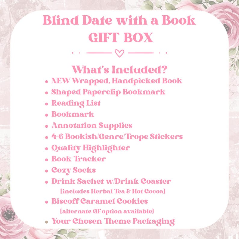 Book gift box curated as a mystery box for women with blind book date styling, book bundle presentation, reader gifts aesthetic, book lover gift box appeal, book mystery box concept, and gifts for bookworms theme, designed for blind date book lovers and cozy book date nights