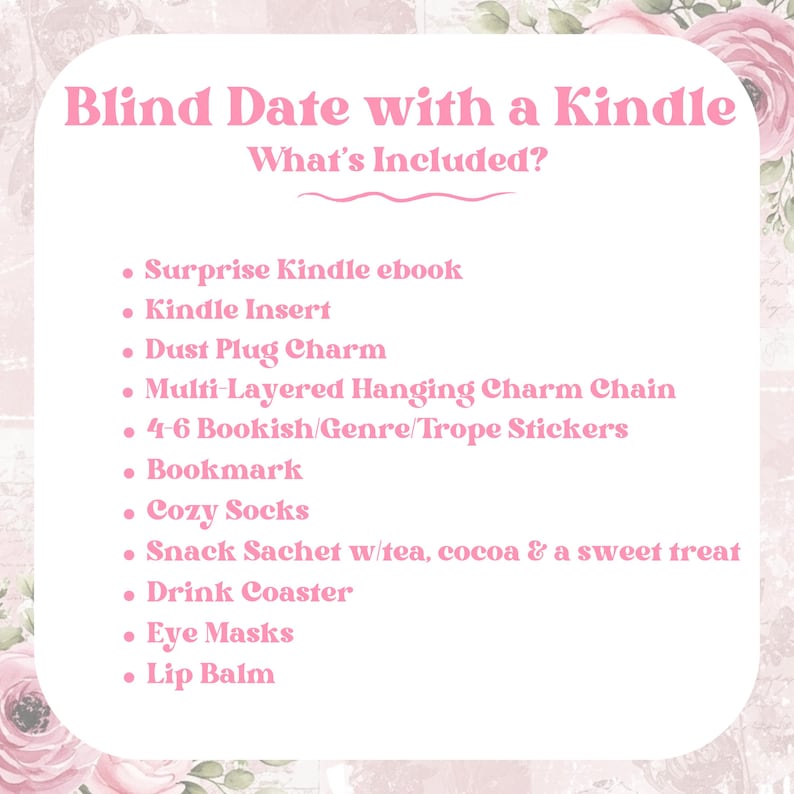 Cute kindle charm and dust plug charm accessories styled with a decorative kindle insert for clear case and kindle stickers. This kindle accessories set is designed for readers decorating their kindle paperwhite or ereader case with aesthetic kindle decorations, kindle skins, kindle inserts, and cozy booklover gifts inspired by blind date book mystery box experiences.
