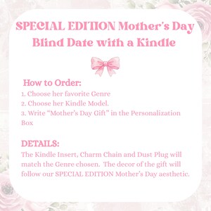 Blind Date with a Kindle. Kindle mystery box styled with cozy reading items including cocoa, tea, sweet treat, socks, and drink coaster beside a kindle paperwhite in a clear kindle case. Features decorative kindle insert, charm keychain, dust plug charm, and kindle stickers for readers who love decorating their kindle case, kindle sleeve, or ereader case with aesthetic kindle accessories. Perfect gift for book lover Mom for Mother's Day Gift.