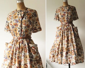 Fresh Linen 70’s floral dress with pockets