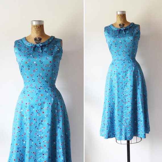 Retro Style Summer Dress Bears Pattern Cotton Print Peter Pan Collar main image 0