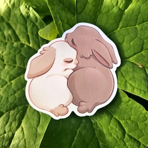 Adesivo a forma di cuore con coniglietto / Adesivo dolce, carino e accogliente con meme di amicizia / Adesivo fustellato in vinile opaco per borraccia, laptop, telefono o diario