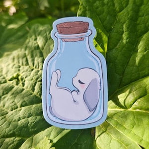 Sticker lapin bouteille | Joli autocollant lapin mignon | Autocollant découpé en vinyle mat pour bouteille d'eau, téléphone portable ou journal