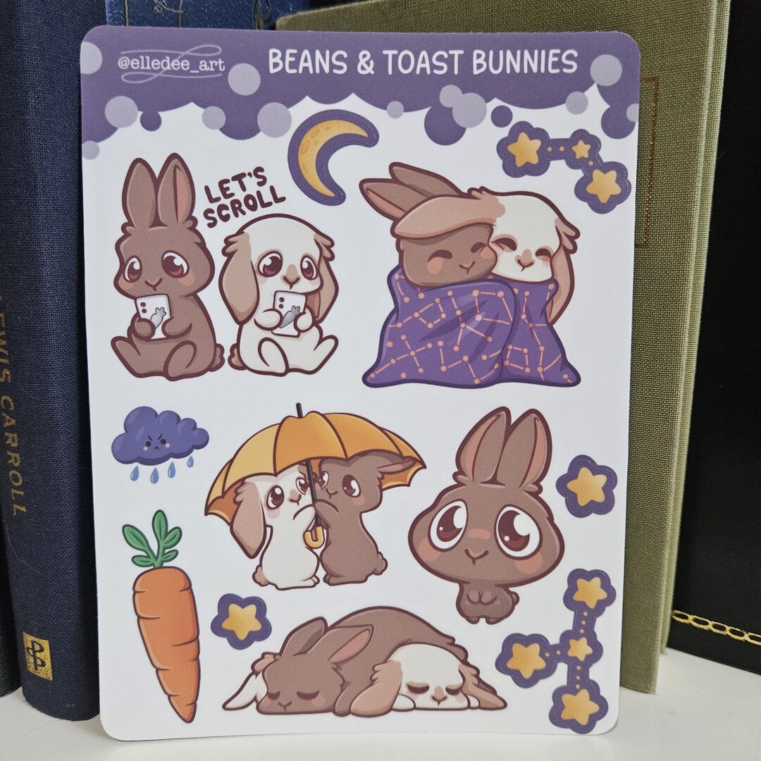 Cozy Couple Bunny Sticker Sheet: Vinyl, Waterproof, Matte Lamination ...