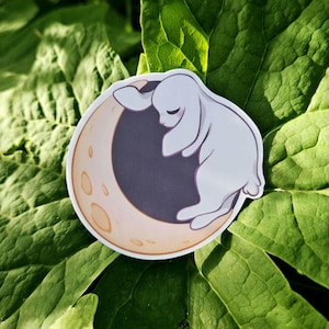 Sticker lapin lune | Sticker lapin astronomie mignon rêveur | Autocollant découpé en vinyle mat pour bouteille d'eau, téléphone portable ou journal