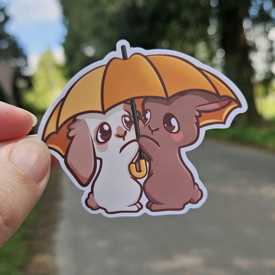 Rainy Day Bunny Sticker | Cute Couple Friendship Rabbit Sticker ...