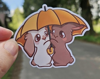 Rainy Day bunny sticker, Cute couple friendship rabbit waterproof sticker, Matte Vinyl Die Cut Sticker for water bottle laptop or journal