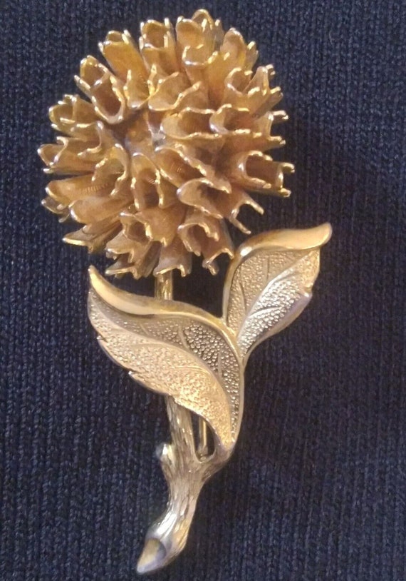 Vintage Emmons Flower Brooch Goldtone Three Dimens