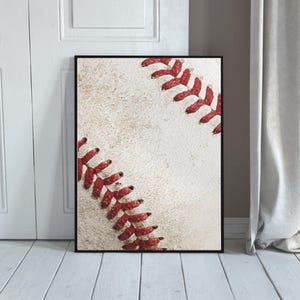 Baseball Wall Art Set of 3 – Vintage Baseball Close-Up Digital Downloads, Sports Printable Decor, Boys Room, Man Cave, Coach Gift