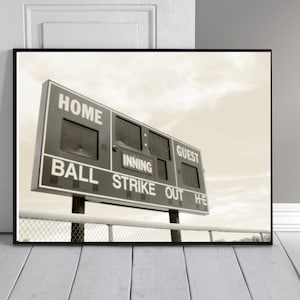 Vintage Baseball Scoreboard Wall Art – Sports Photography, Ballpark Decor, Boys Room, Man Cave, Digital Download, Printable Baseball Photo