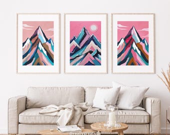 Set of 4-Minimalist Mountain Landscape Printable | Digital Download Wall Art-