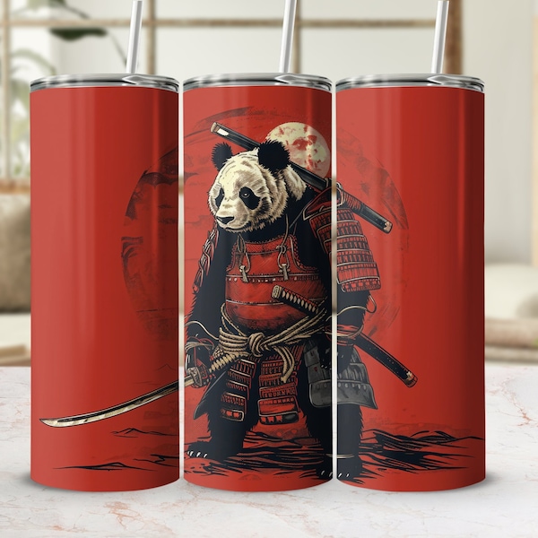 Samurai Panda Tumbler Wrap, Digital Download, Cup Graphics, Warrior Animal Design, Japanese Inspired Theme, DIY Tumbler Decoration