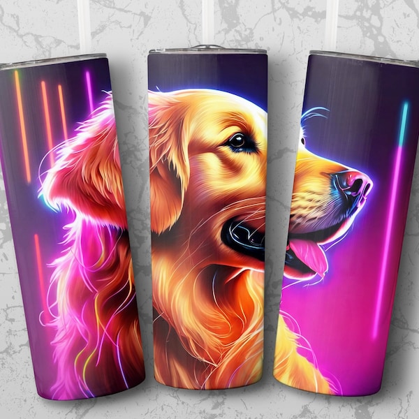 Vibrant Neon Golden Retriever Dog Tumbler Wrap, Digital Download, Pet Lover Gift, Colorful Canine Art, Cup Decal Design, Printable