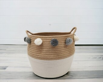 Cotton Rope Toy Storage Basket, Handmade Storage Basket, Housewarming Gift, Toy Organizer, Woven Laundry Hamper