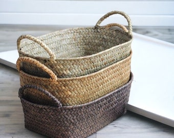 Seagrass hand-woven baskets, Rattan bowl storage, Natural Wicker Bread Holder, Decorative Multi-functional