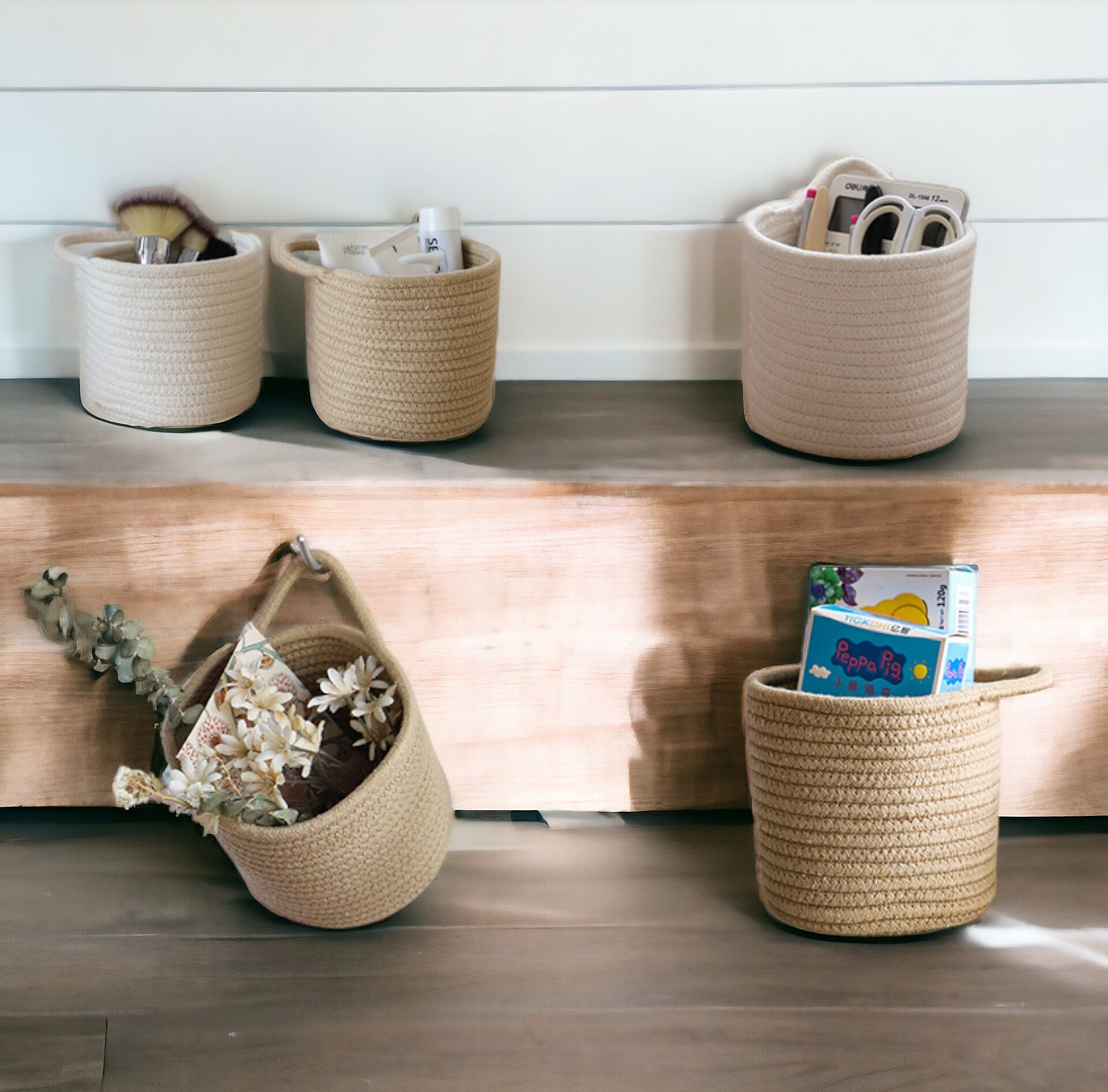 Woven Wall Storage Baskets, Hanging Storage Organizer, Kitchen Bathroom
