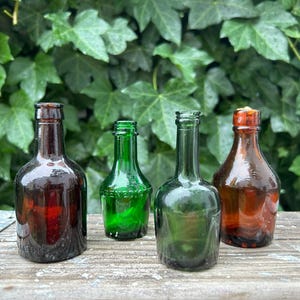 Vintage Tiny Glass Apothecary Bottles - Green & Brown