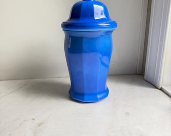 Kobaltblauwe gefacetteerde melkglazen bus – retro keukenvoorraadpot