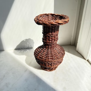 Woven Boho Vintage Wicker Vase | Boho Woven Vase | Boho Shelf Decor