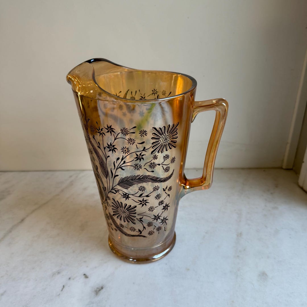 Vintage Jeannette Glass Marigold Pitcher Floral Pattern Carnival