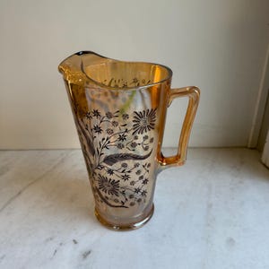Vintage Jeannette Glass Marigold Pitcher Floral Pattern Carnival Glass
