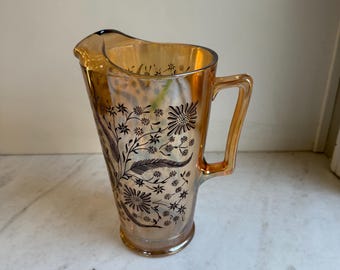 Vintage Jeannette Glass Marigold Pitcher Floral Pattern Carnival