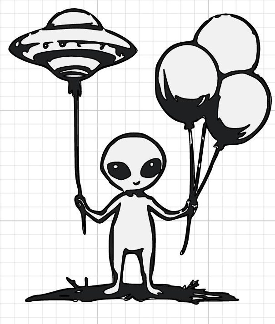 Original Art Alien With Balloons - Etsy