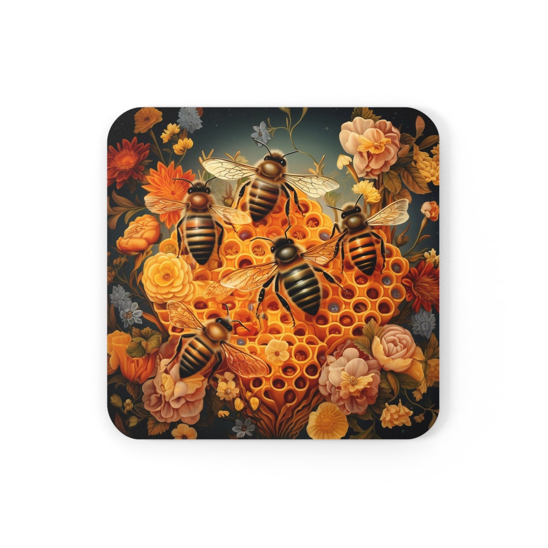 Bees in the Honeycomb: Bees Corkwood Coaster Set Bee Cork Coaster ...
