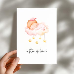 Ein Stern ist geboren Baby Mädchen Geburtskarte Druckbare – Neugeborene Baby Karte – Baby Shower Karte – Gefaltet 5x7 A4 & US Letter Size DIY Baby Girl Gruß