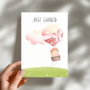 Tarjeta de nacimiento imprimible para niña recién nacida recién nacida – Tarjeta de felicitación plegada de 13x18 cm para baby shower – Descarga digital – Tarjeta DIY en tamaño A4 y carta EE. UU.