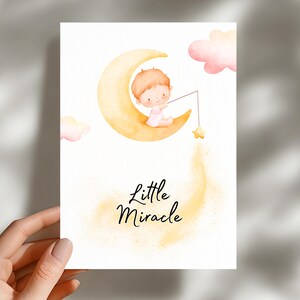 Tarjeta de nacimiento de niña milagrosa, plantilla plegada de 13 x 18 cm - Descarga instantánea - Tarjeta de felicitación para recién nacida, tamaños A4 y carta (EE. UU.) - Tarjeta para baby shower