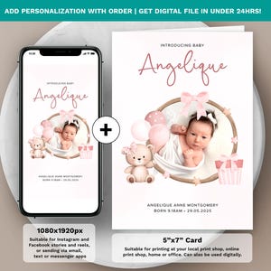 Customized "Welcome Baby" Greeting Card | Printable Baby Announcement 24 hour turnaround Pregnancy Birth Child | personalised birth card