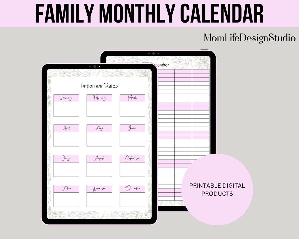 Family Monthly Calendar, Printable Family Calendar, Planner, Family ...