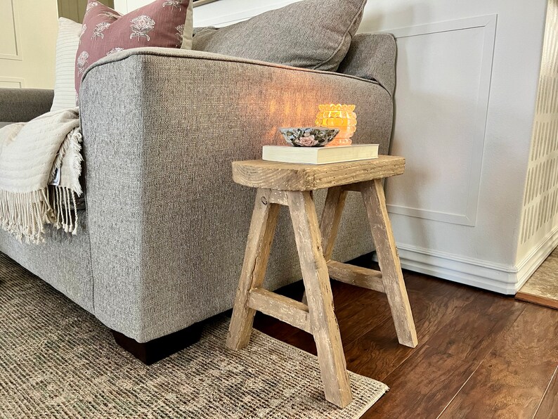 Vintage Inspired Stool / Small Rustic Bench / Vintage Inspired Wood ...
