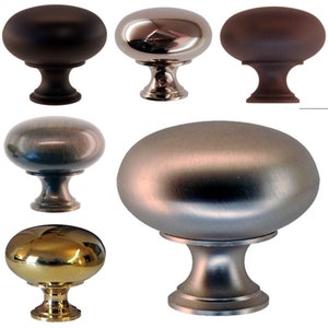 May include: Set of six cabinet knobs in various finishes, including polished nickel, oil rubbed bronze, antique brass, satin nickel, and black.