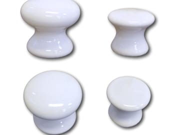 Porcelain Knob - White 1" & 1.25" Rear Mounted Ceramic Drawer Pulls, Elegant Home Hardware Sold Each