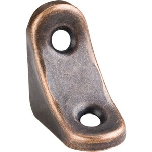 May include: A copper-toned metal corner bracket with two holes. The bracket has a rounded, slightly curved shape and a distressed finish.