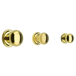 Elegant Round Brass Knob – Solid Brass with Stamped Rosette – 3 Sizes Available