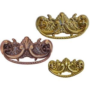 Classic Victorian Drawer Pull - Brass or Antique Brass - Stamped Back Plate Bail