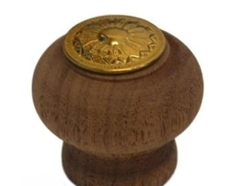 Wooden Victorian Eastlake Knob - Made of Walnut Wood, Decorative Brass