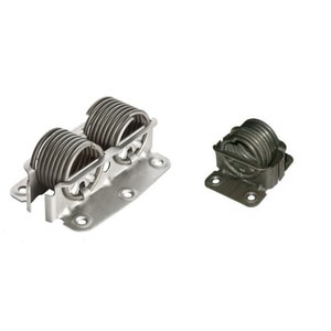 May include: Two metal furniture leg supports with spring mechanisms. One support has two springs and the other has one spring.