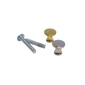 May include: Two cabinet knobs, one gold and one silver, with two screws.