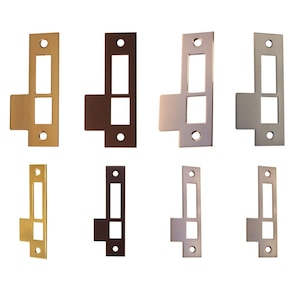 Door Strike Plates for 2 or 1.75 Thick Doors - 4 Available Finishes - Brass, Nickel, Brushes Nickel, Oil Rubbed Bronze