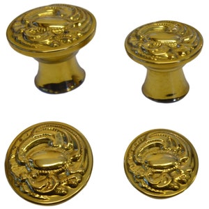 Early 20th Century Hollow Brass Furniture Knob with Detailed Stamped Design