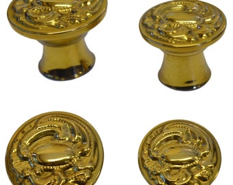 Early 20th Century Hollow Brass Furniture Knob with Detailed Stamped Design Sold Each