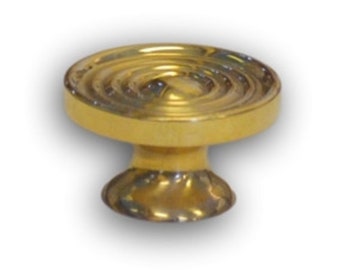 Small Bookcase Knob – Polished Cast Brass with Concentric Rings, 7/8" Diameter, Includes Screws
