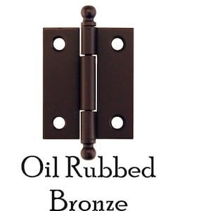 May include: Oil rubbed bronze hinge with a ball finial. The hinge is made of metal and has two holes on each side.