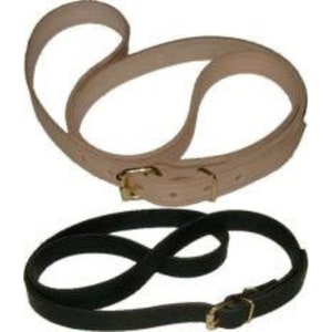 May include: Two leather belts, one brown and one black. The brown belt has a gold buckle and is folded in half. The black belt is a single loop with a gold buckle.