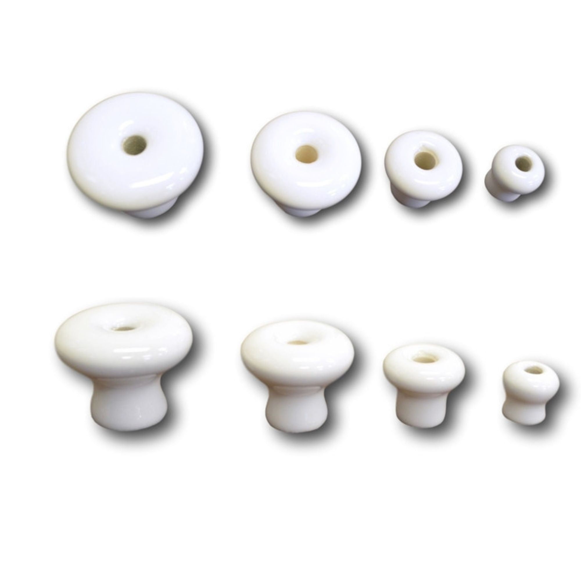 White Porcelain Knob Front Mount - 4 Available Sizes - Includes Mounting Equipment